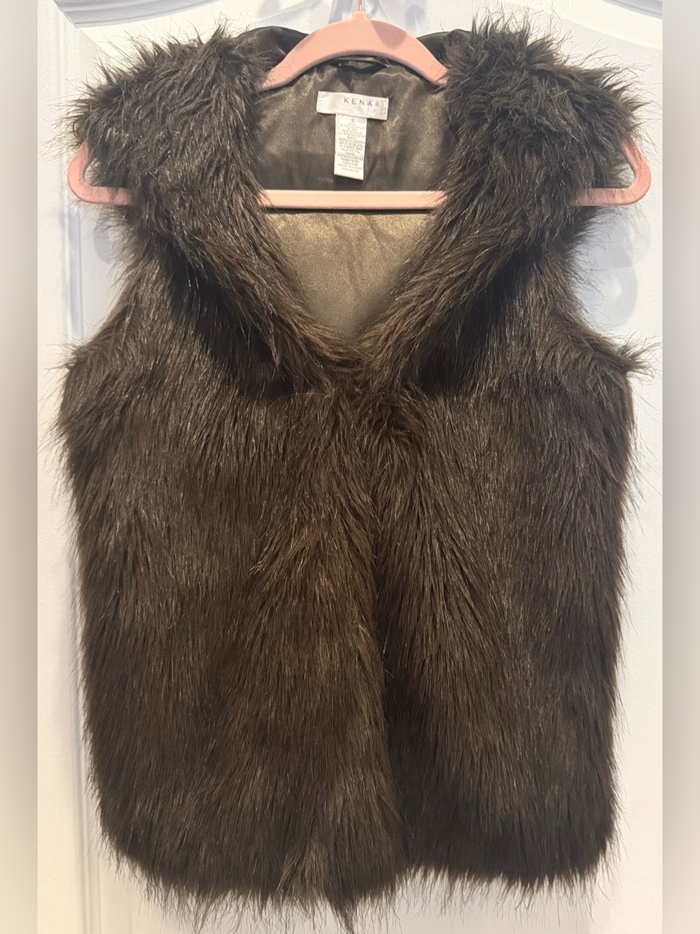 KENAR Faux Fur Hooded Vest Dark Brown Small